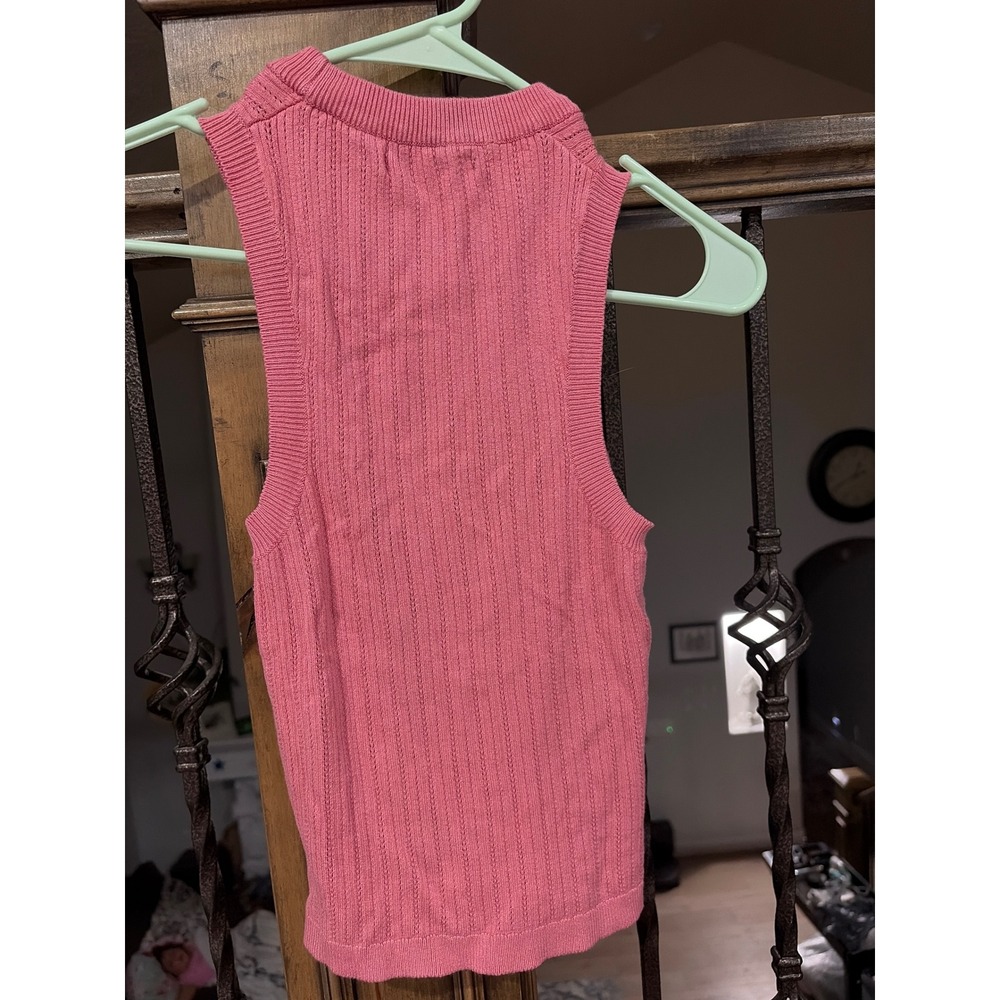 Threadbare Tall Womens Ribbed Knit Sleeveless Top Pink Pointelle Sweater Vest 6 - Picture 3 of 4